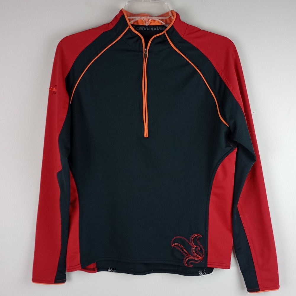 Cannondale Womens L Black Red 1/4 Zip Long Sleeve Cycling Jersey Bike Top